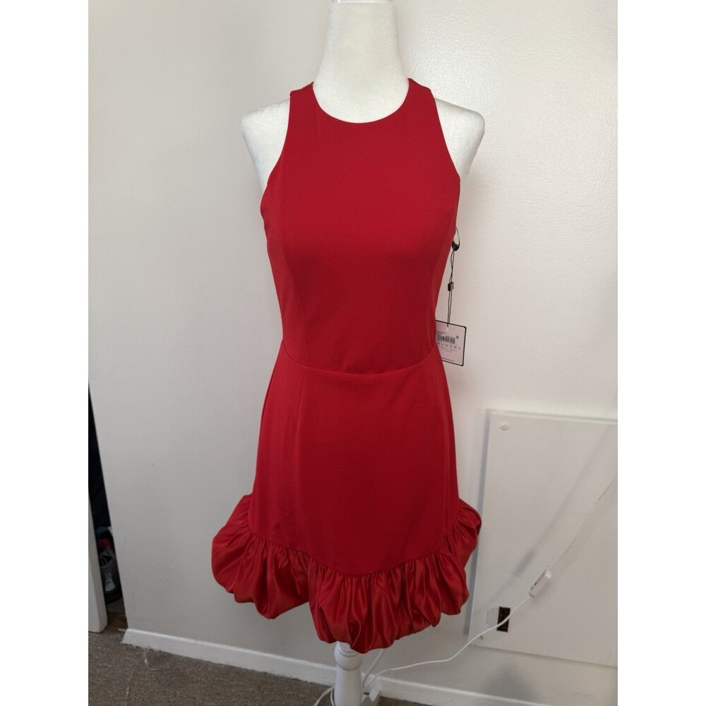 NWT Laundry by Shelli Segal Red Ruffle Cocktail Mini Dress Size 2 - Picture 5 of 10